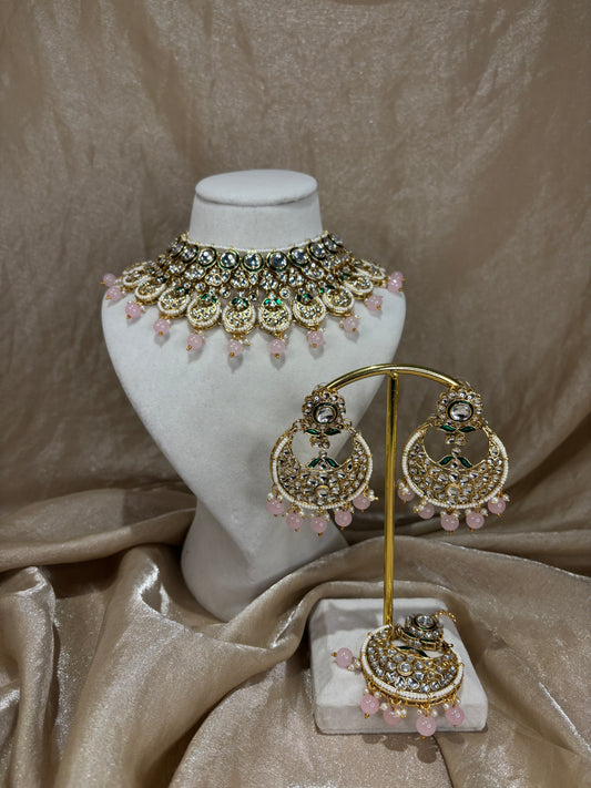 Baby pink heavy necklace set