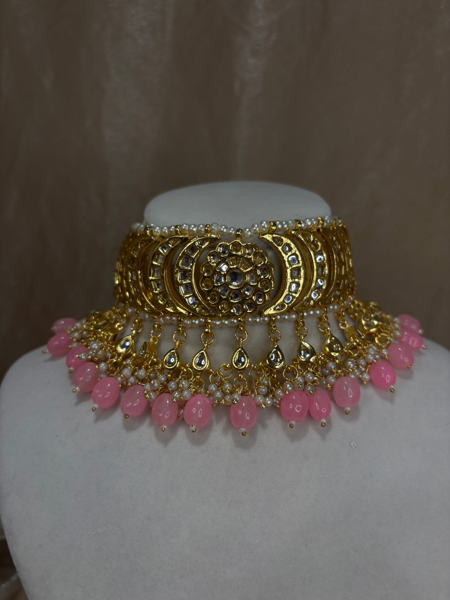Pink kundan choker set