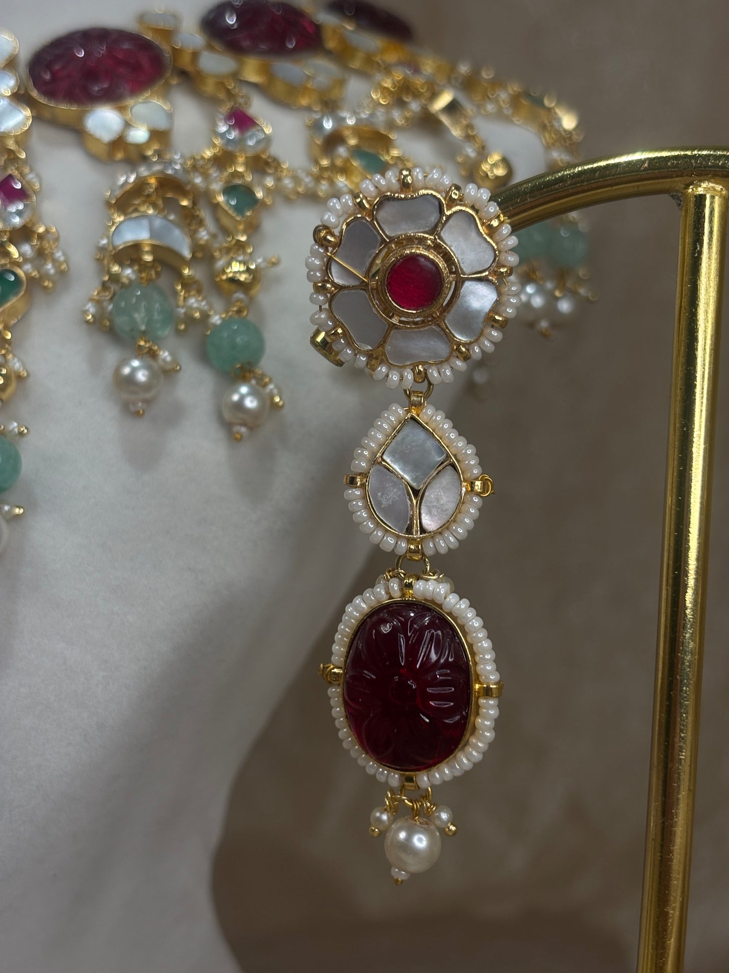 Mint green/maroon choker set
