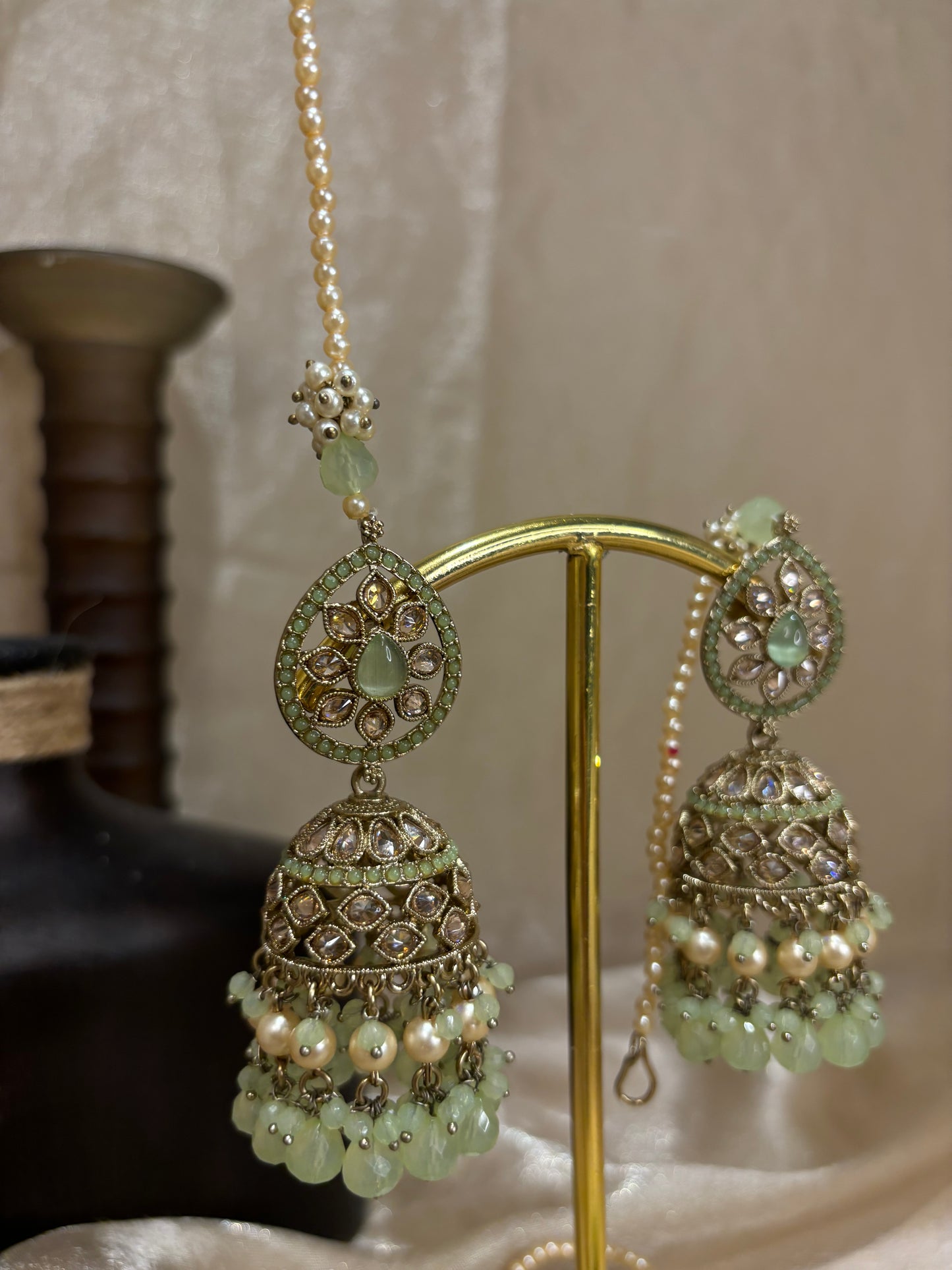 Mint green earring/tikka set