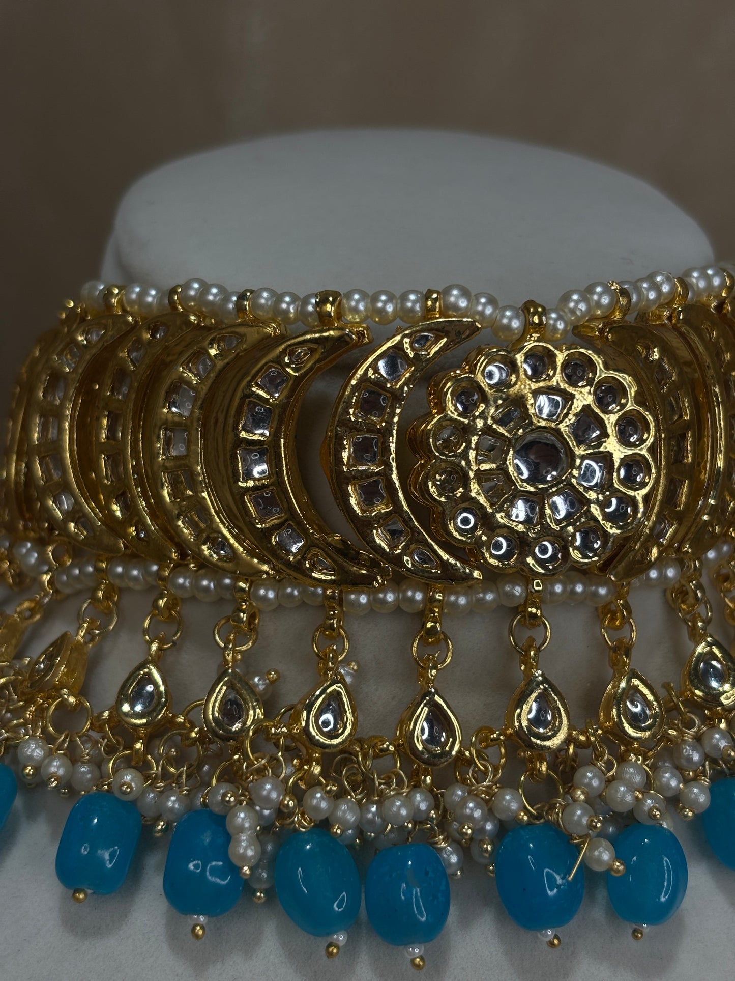 Sky blue kundan choker set