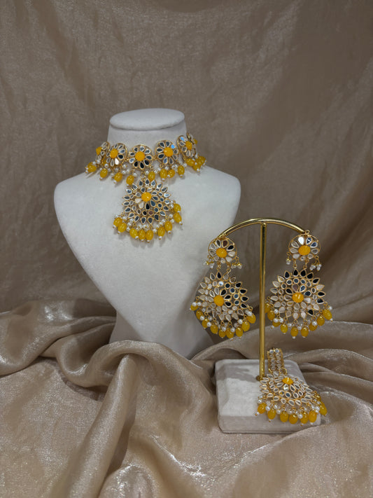 Yellow mirror work choker set