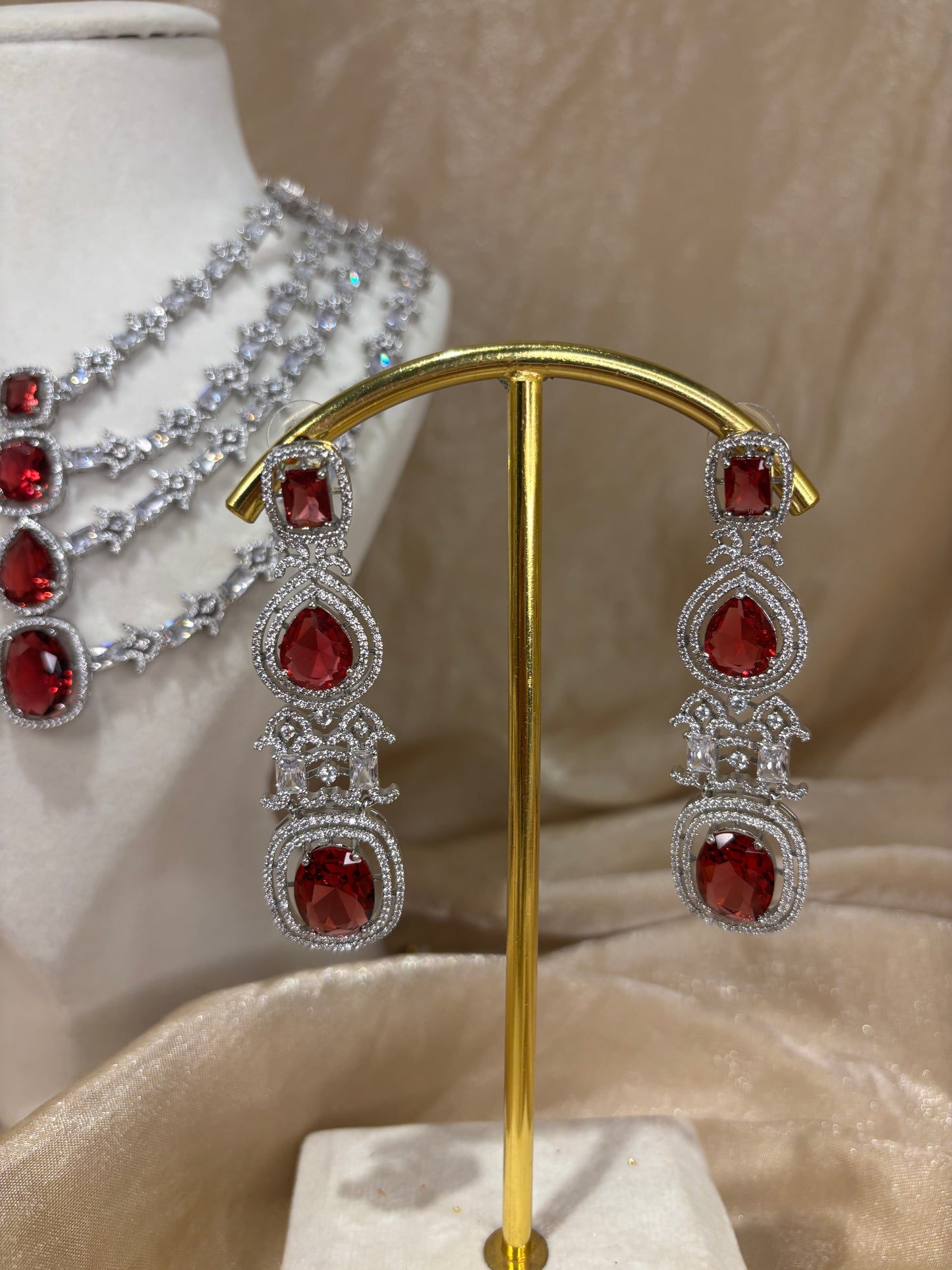 Red layered necklace set