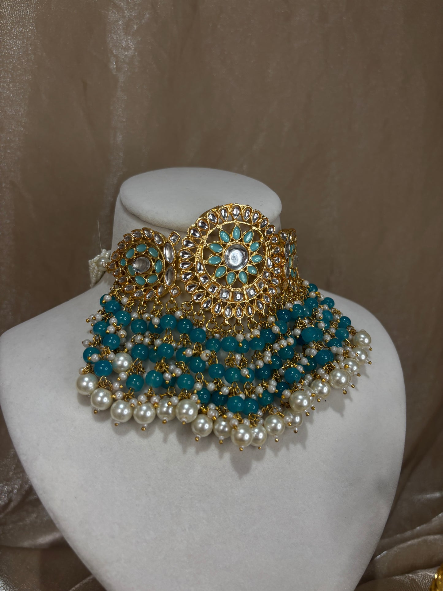 Sky blue kundan choker set