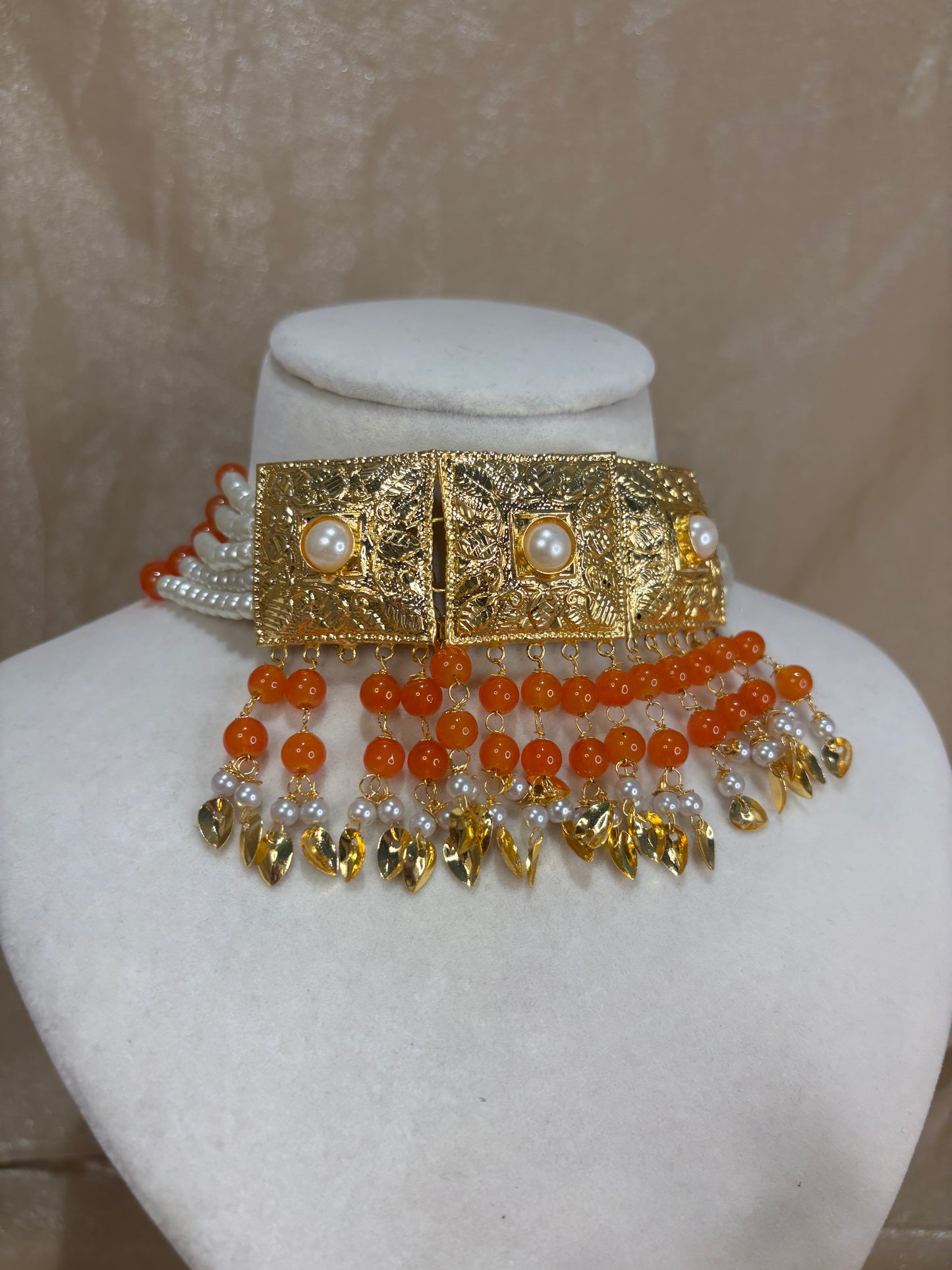 Orange jadau choker set