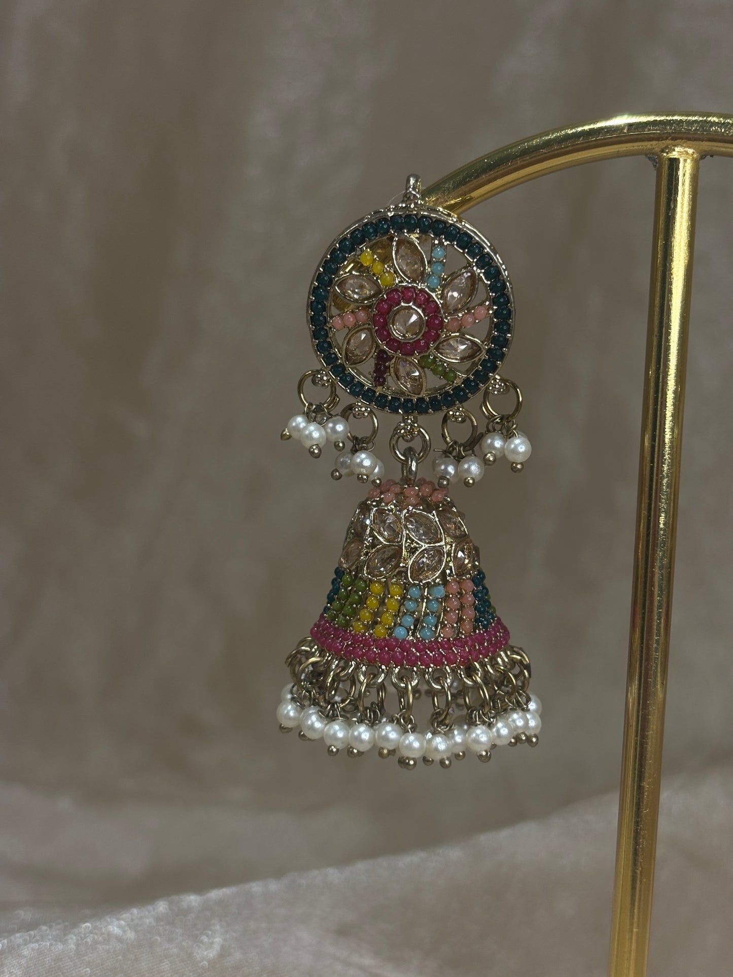 Multi-colour jhumki/tikka set