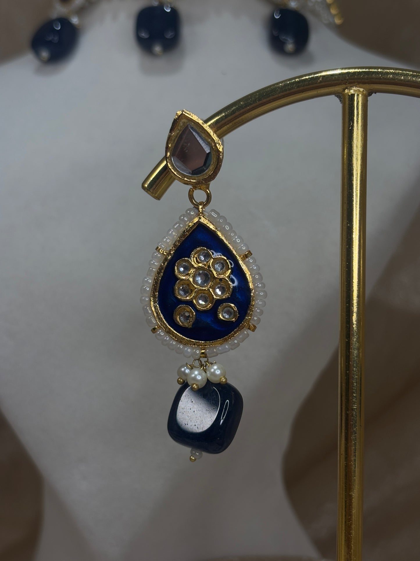 Royal blue thappa kundan set