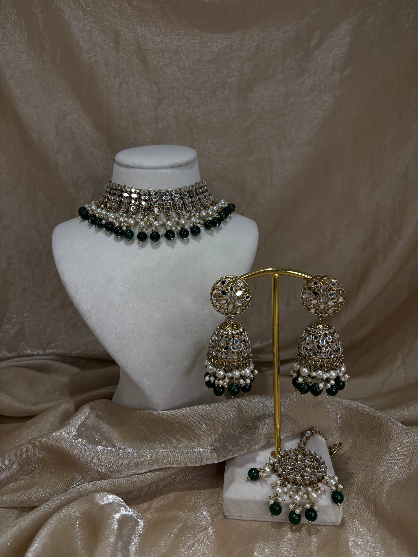 Emerald green mirror work set