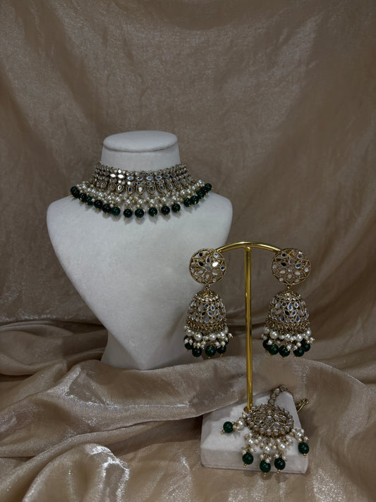 Emerald green mirror work set