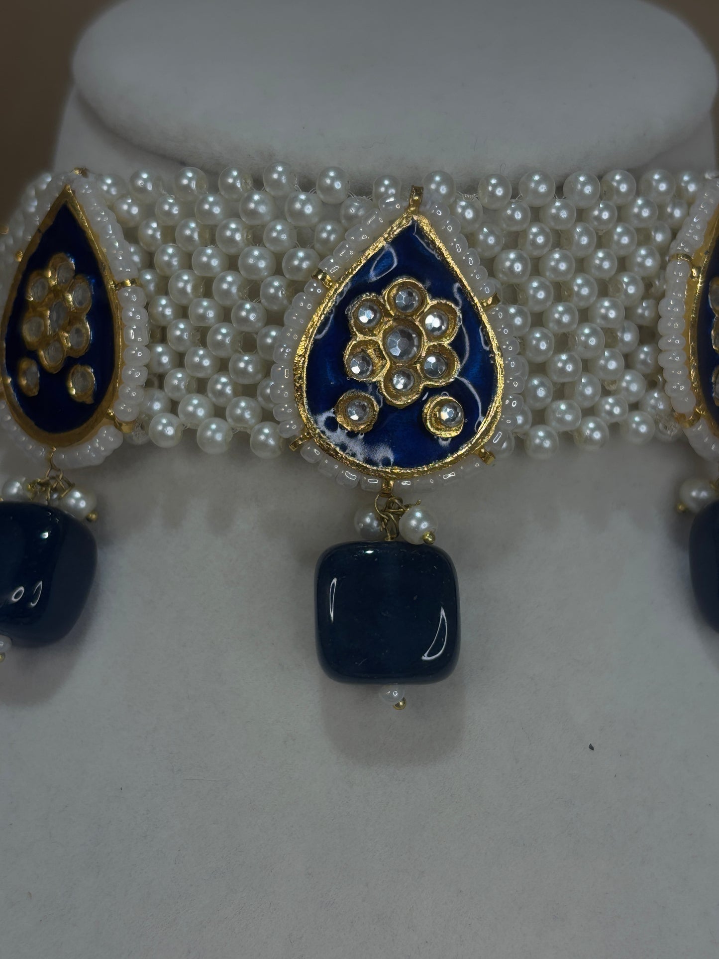 Royal blue thappa kundan set