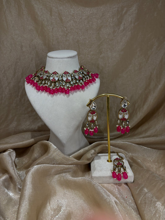 Hot pink mother of pearl choker set