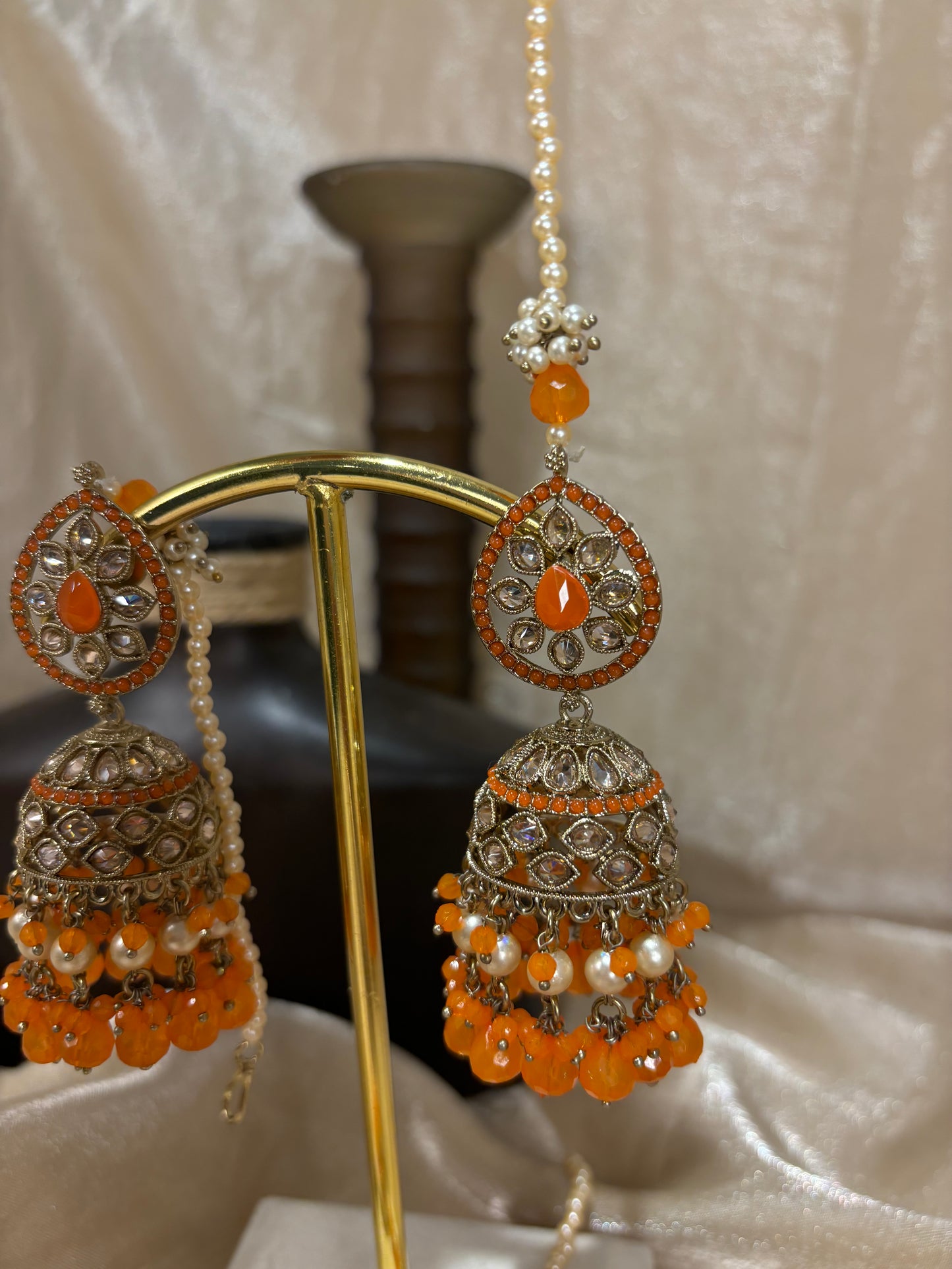 Orange earring/tikka set