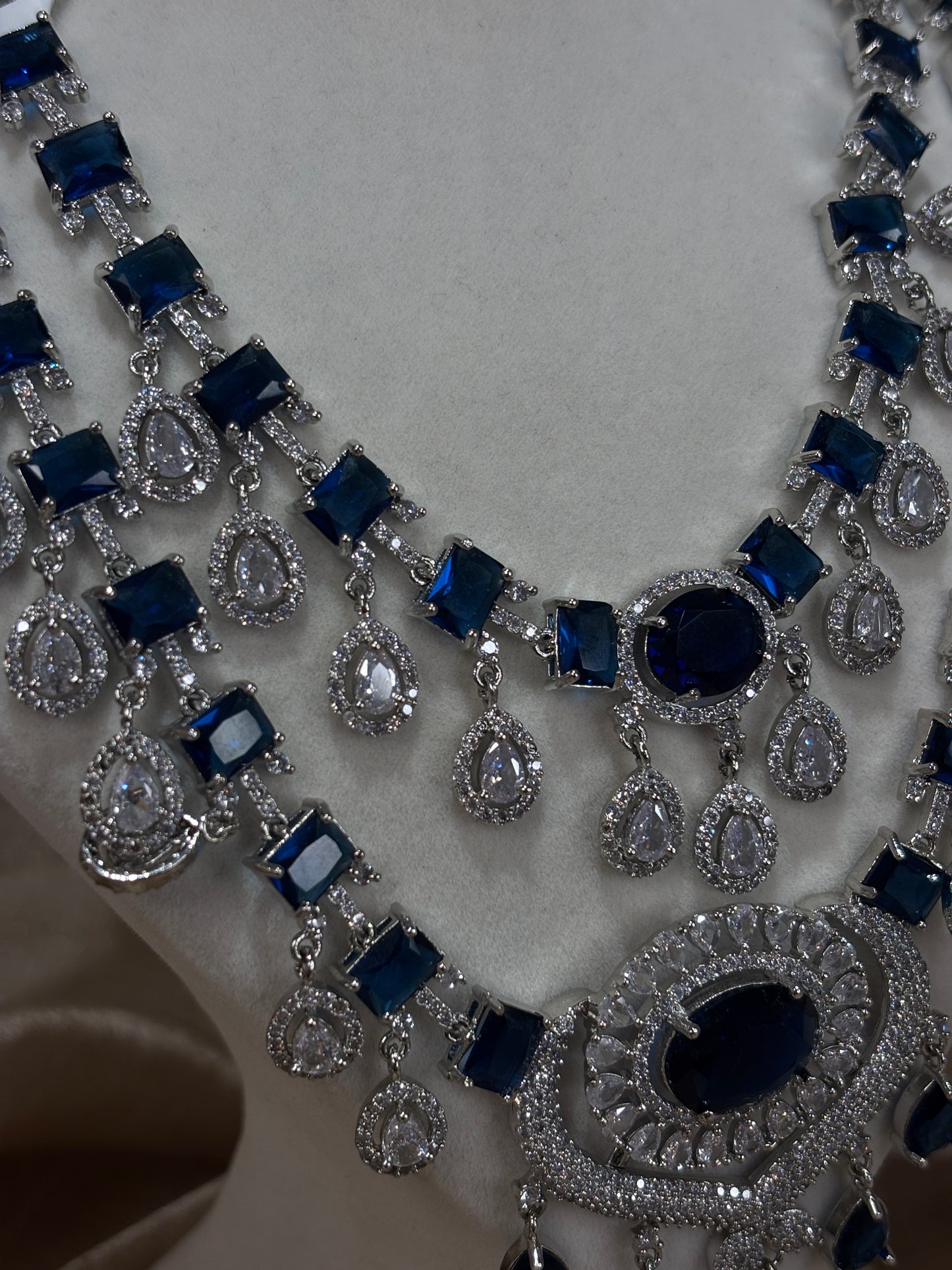Heavy navy blue American diamond necklace