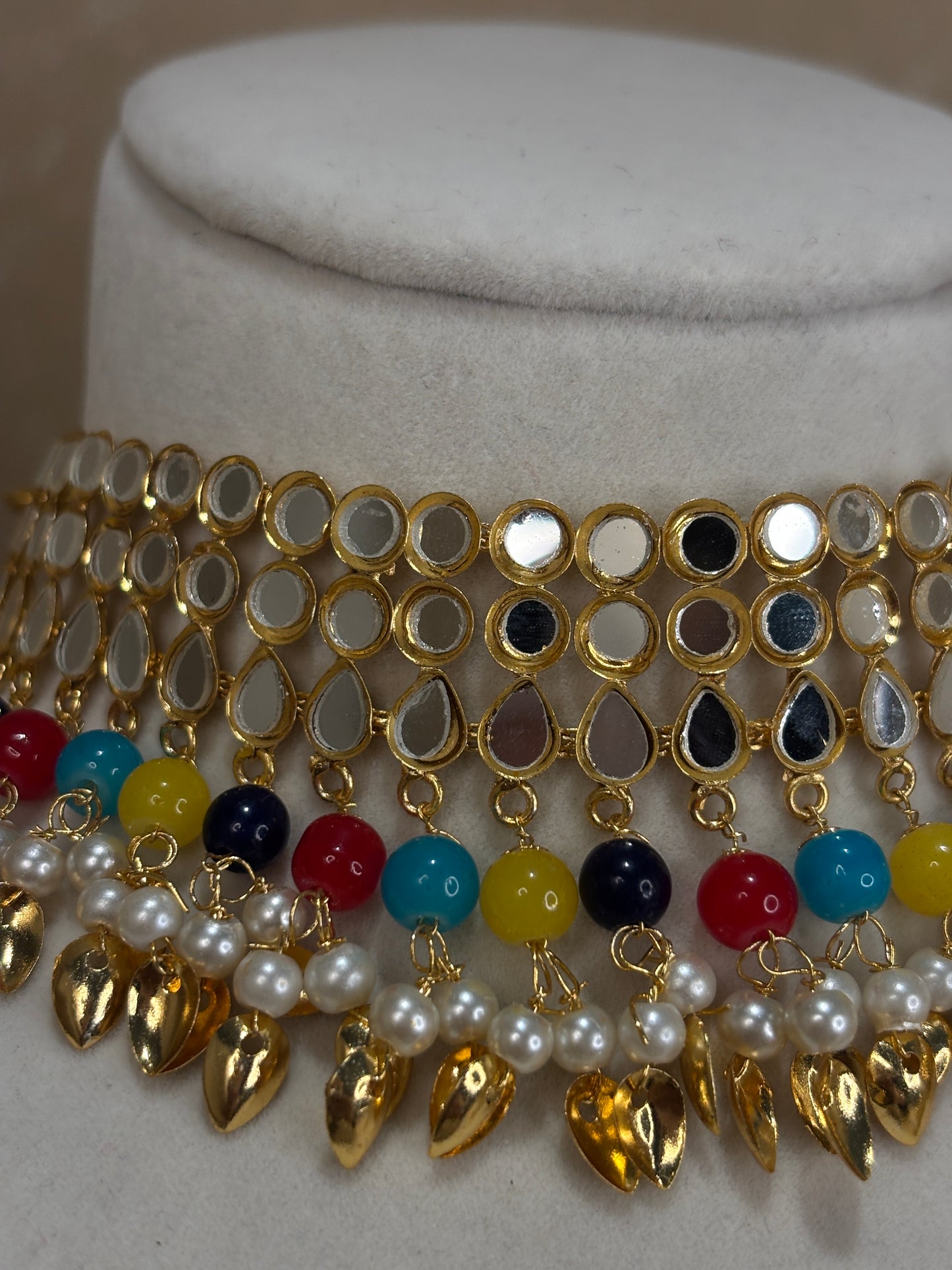Multi-colour mirror work choker set
