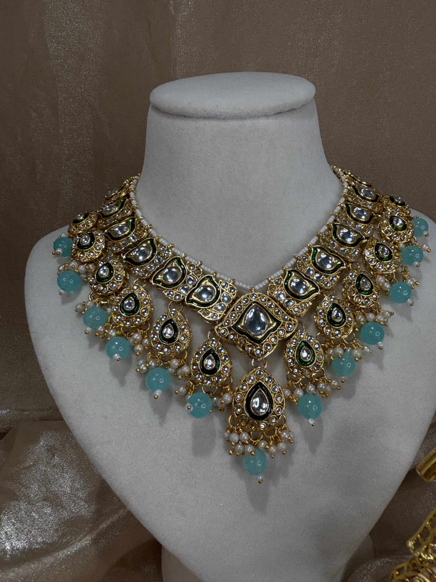Baby blue kundan necklace set
