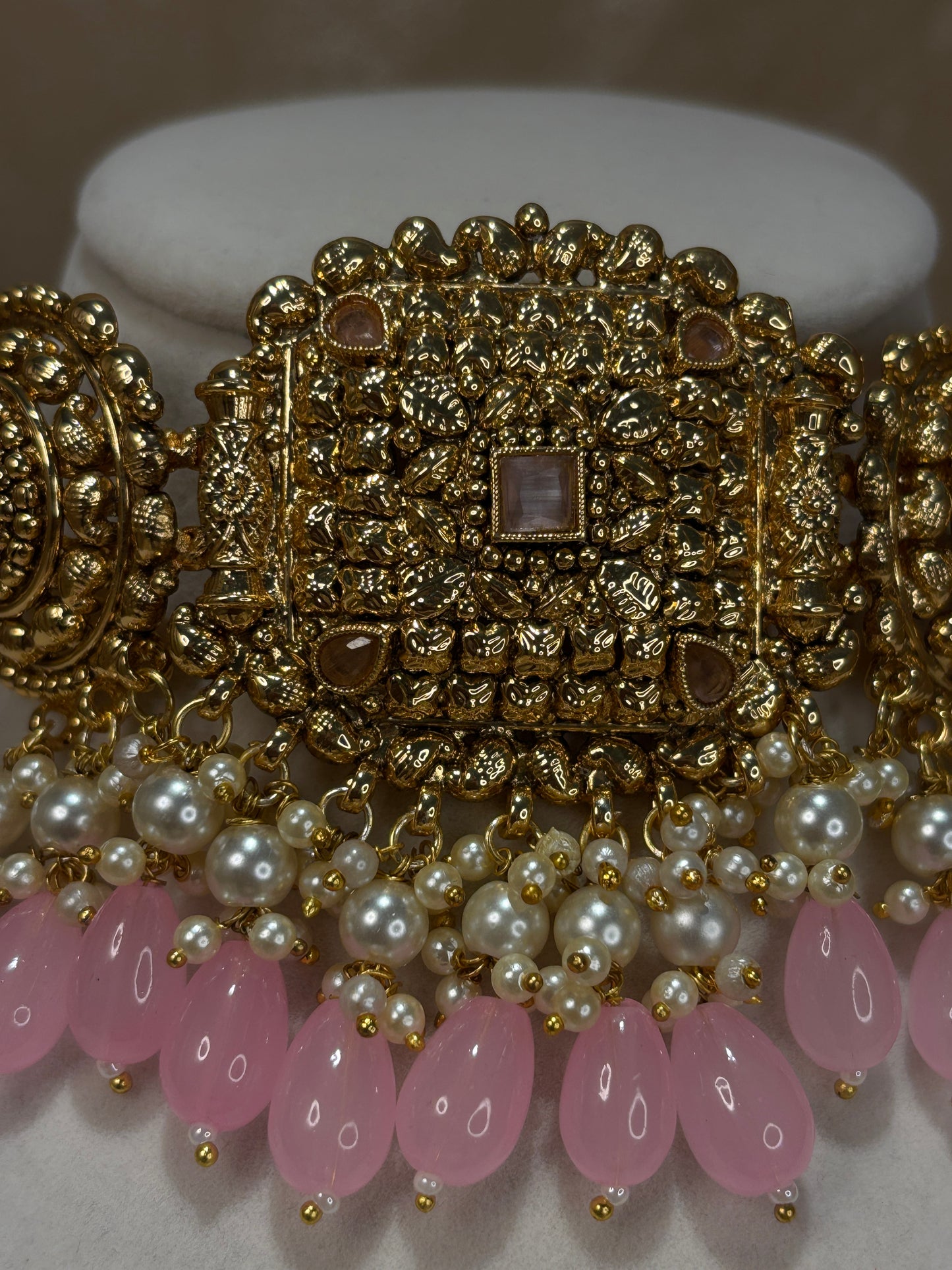 Baby pink antique gold choker set
