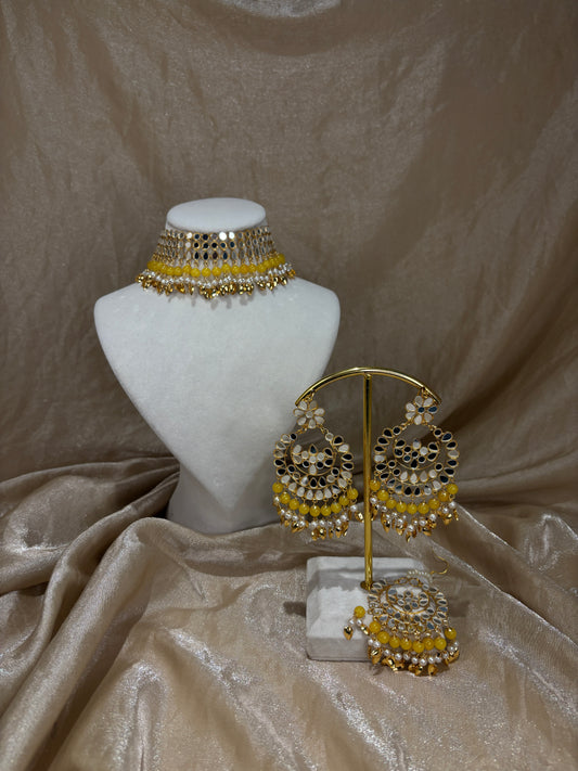 Yellow mirror work choker set