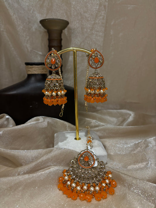 Orange earring/tikka set