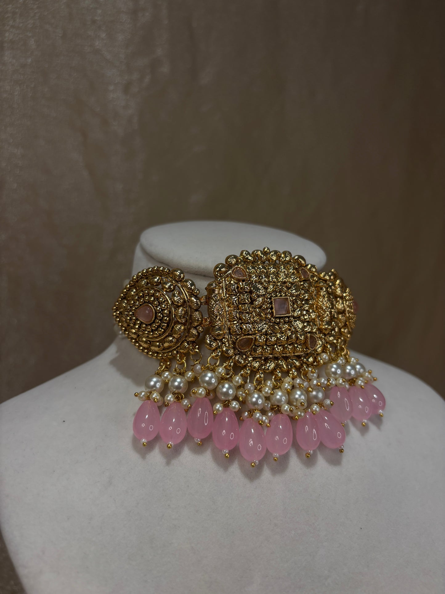 Baby pink antique gold choker set