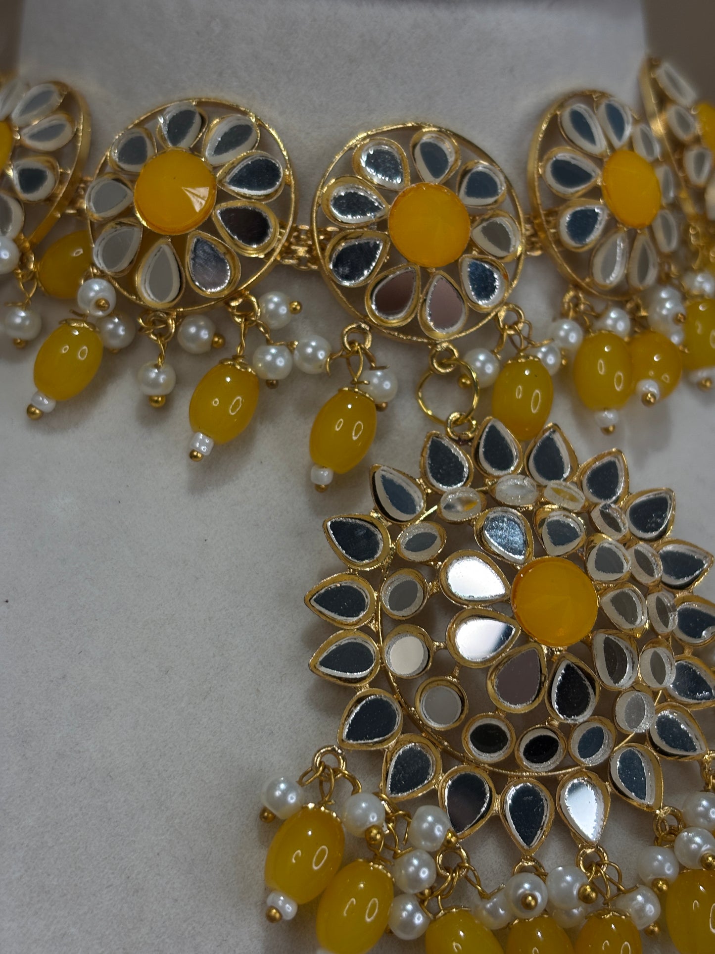 Yellow mirror work choker set