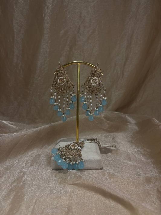 Baby blue earring/tikka set