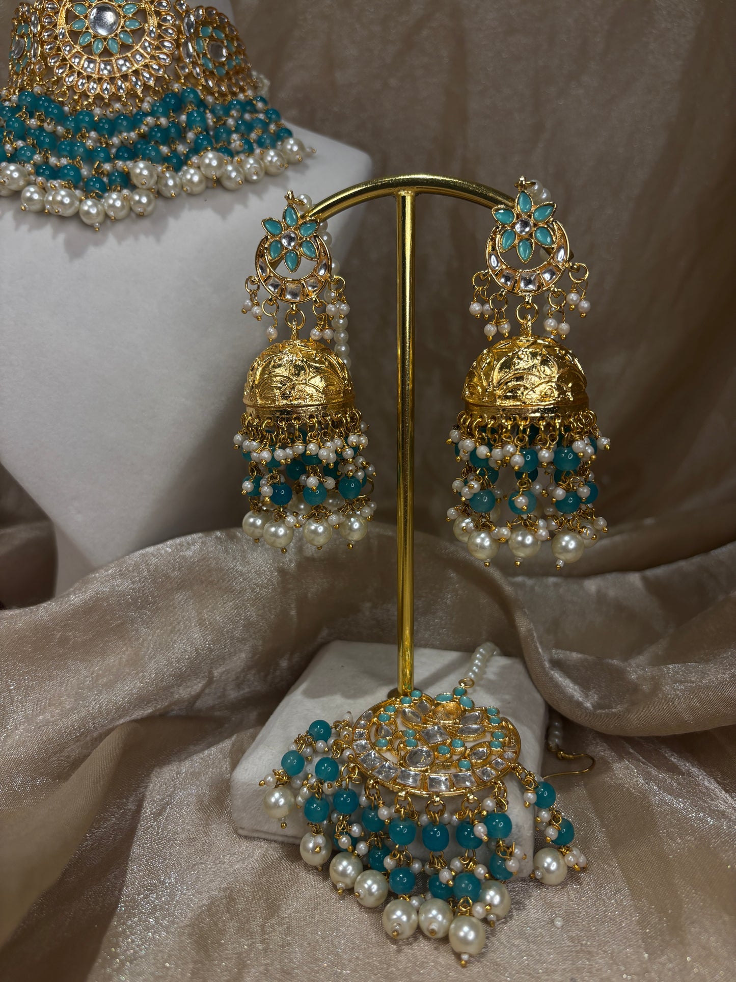 Sky blue kundan choker set