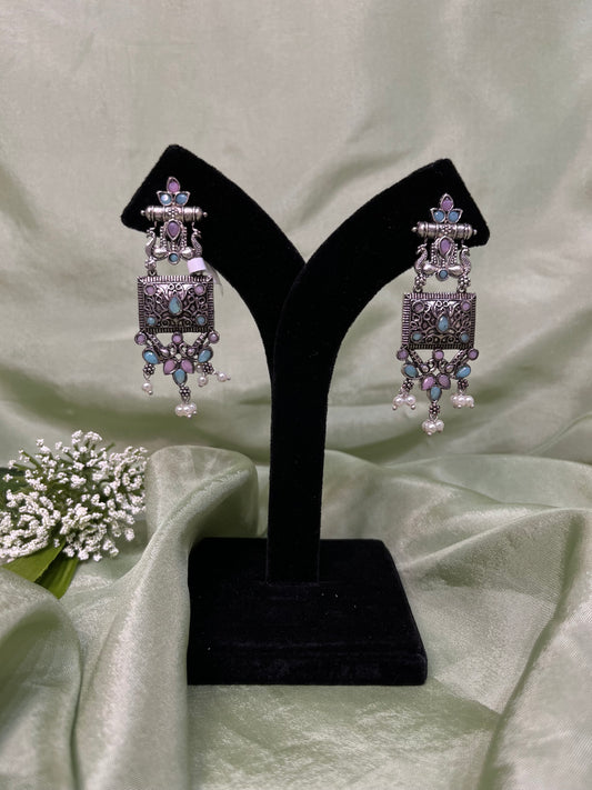 Baby blue and pink oxidized earrings