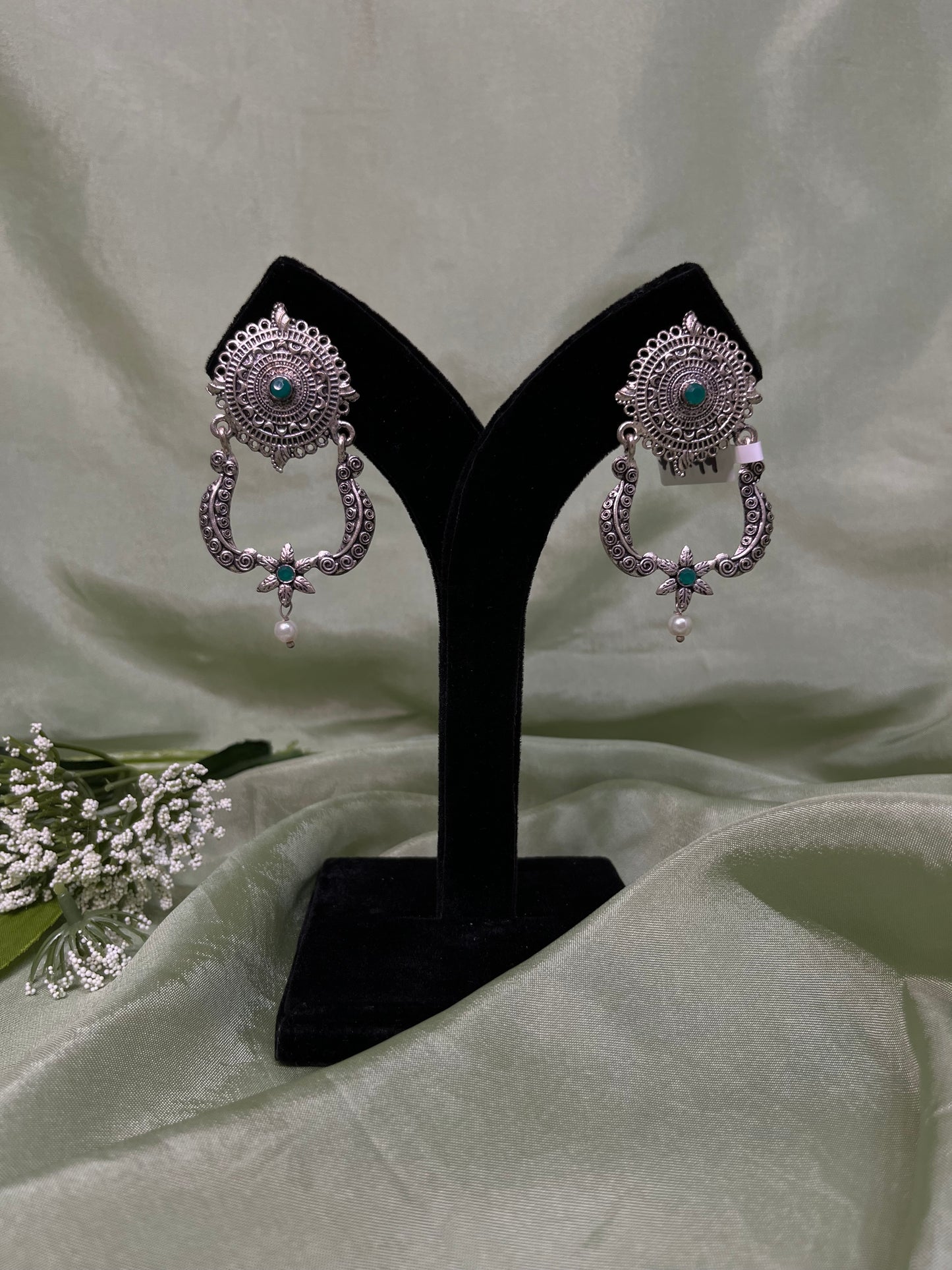 Emerald green oxidized earrings