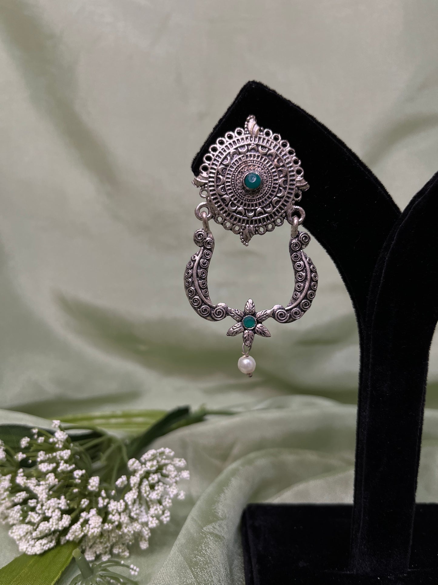 Emerald green oxidized earrings