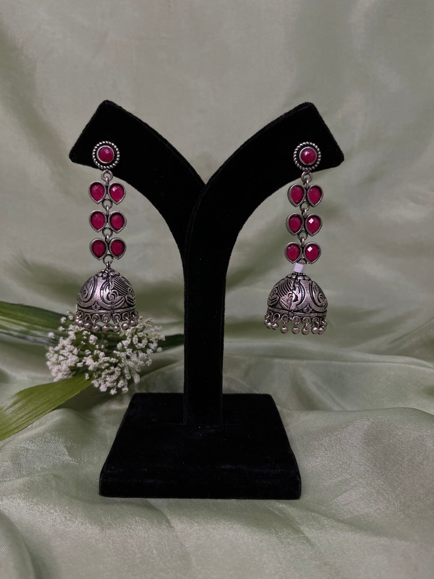 Hot pink oxidized earrings
