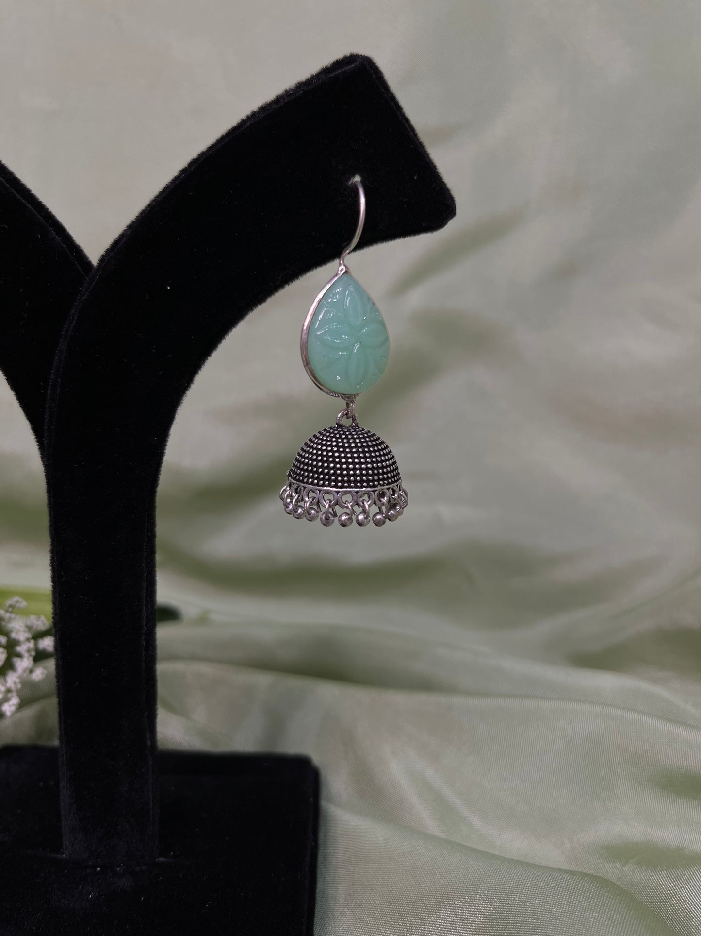 Mini mint green oxidized jhumki
