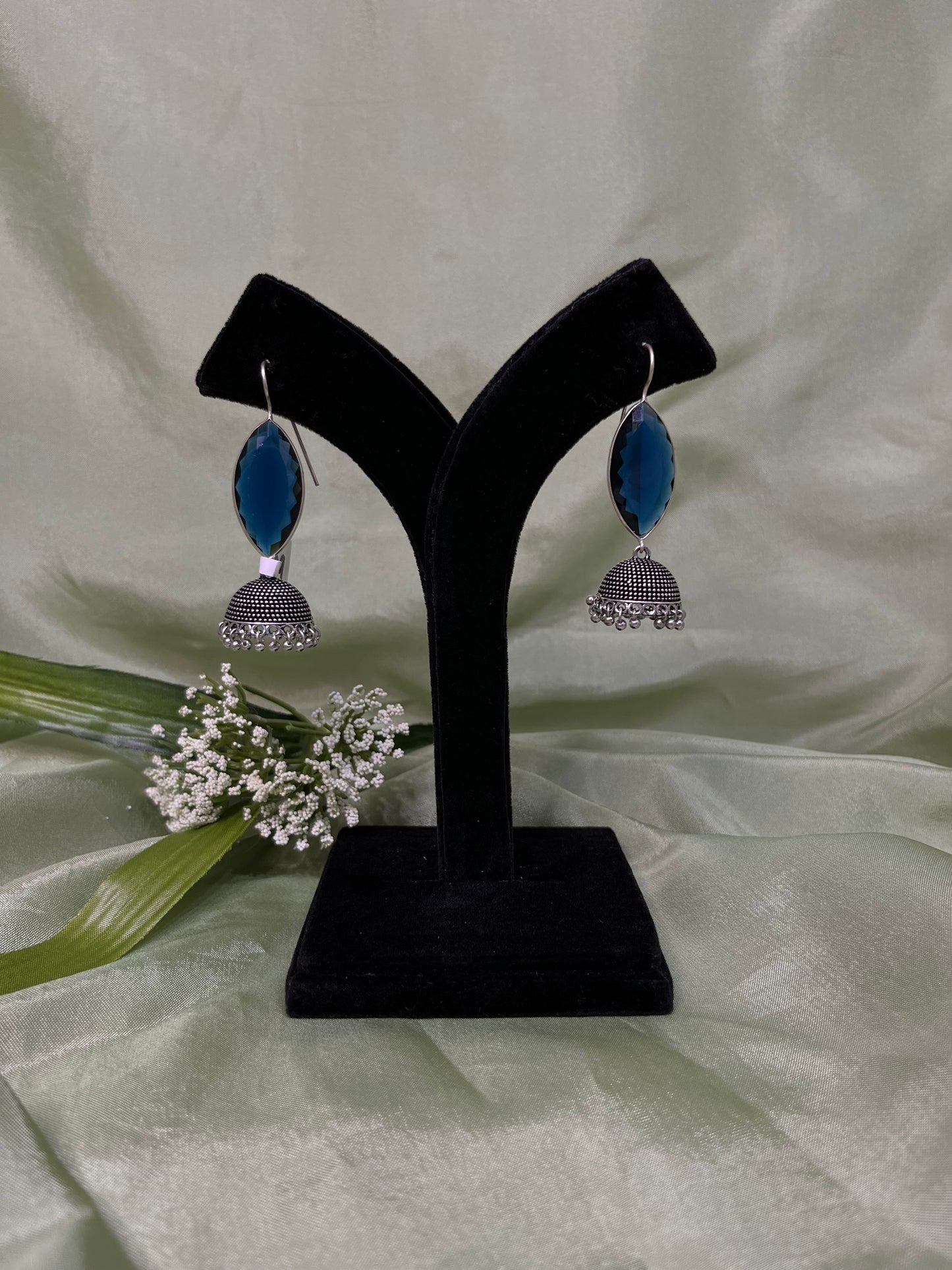 Mini oxidized jhumki in navy blue