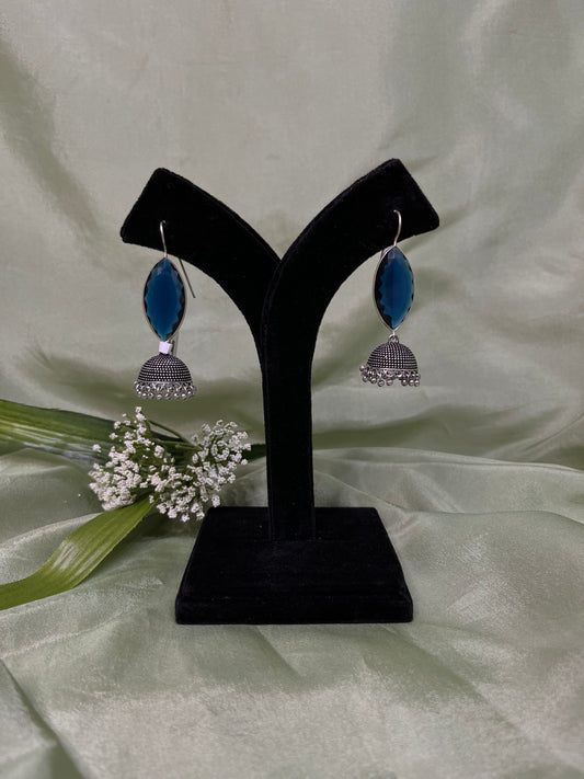 Mini oxidized jhumki in navy blue