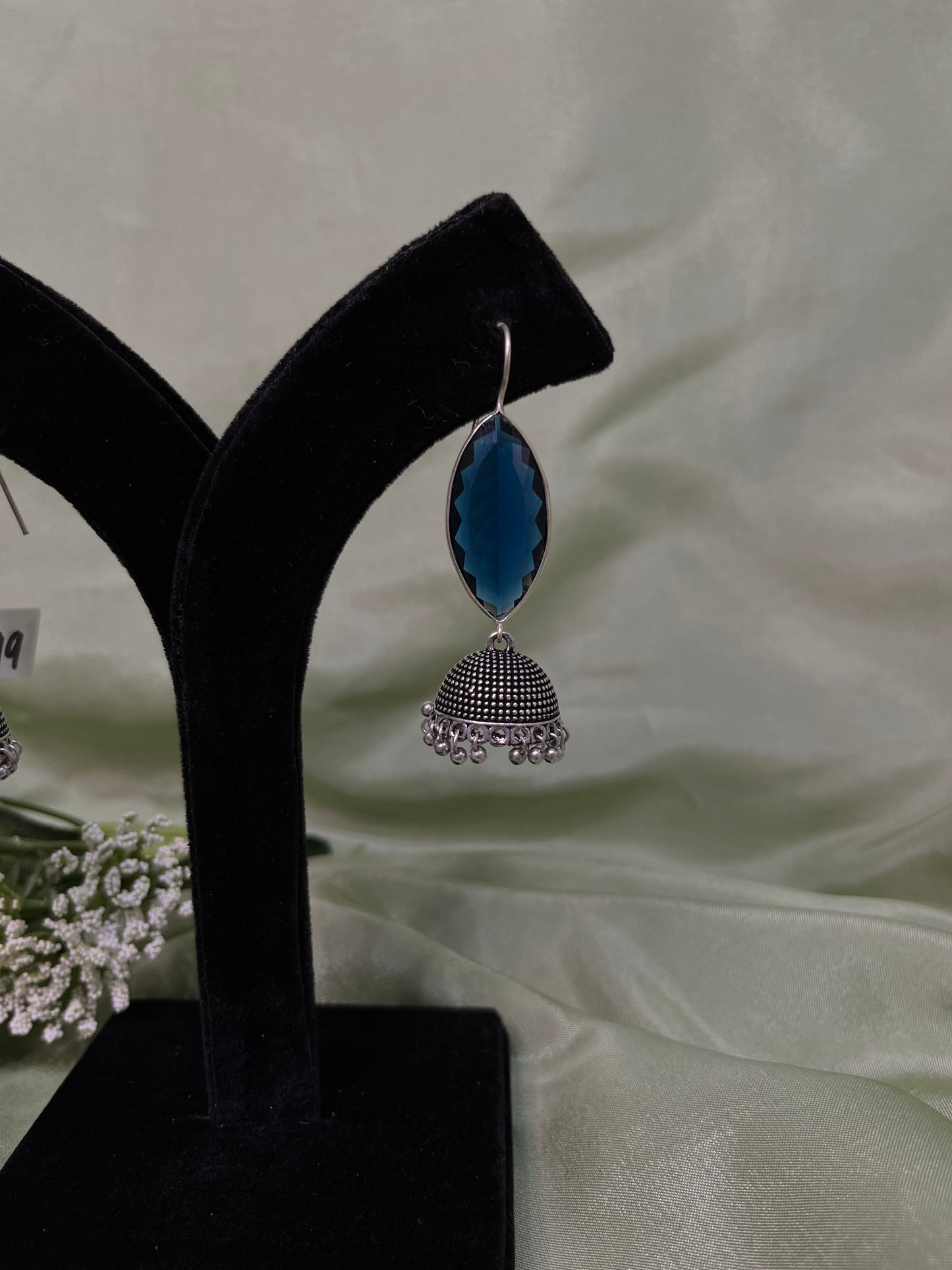 Mini oxidized jhumki in navy blue