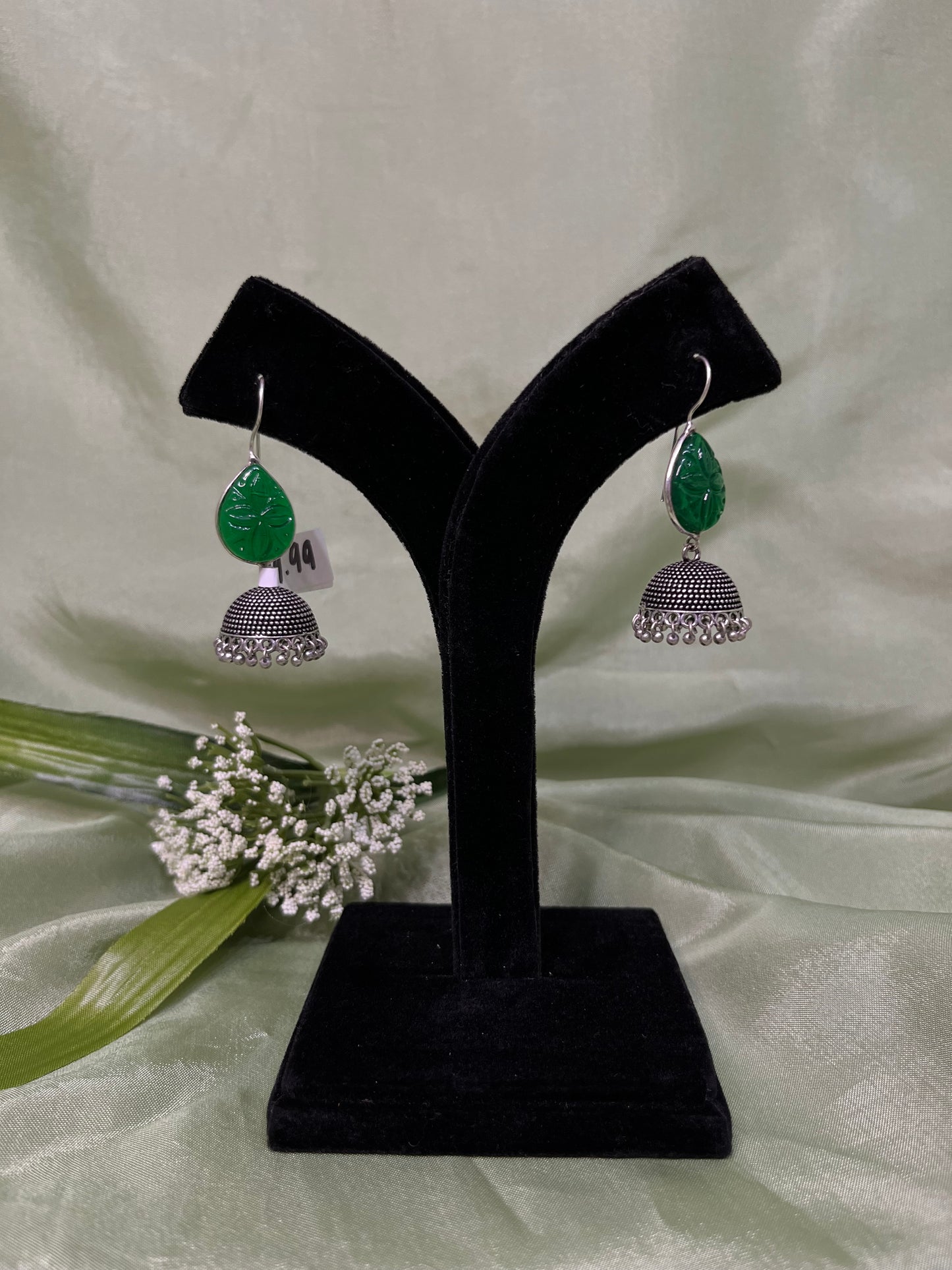 Emerald green mini oxidized jhumki