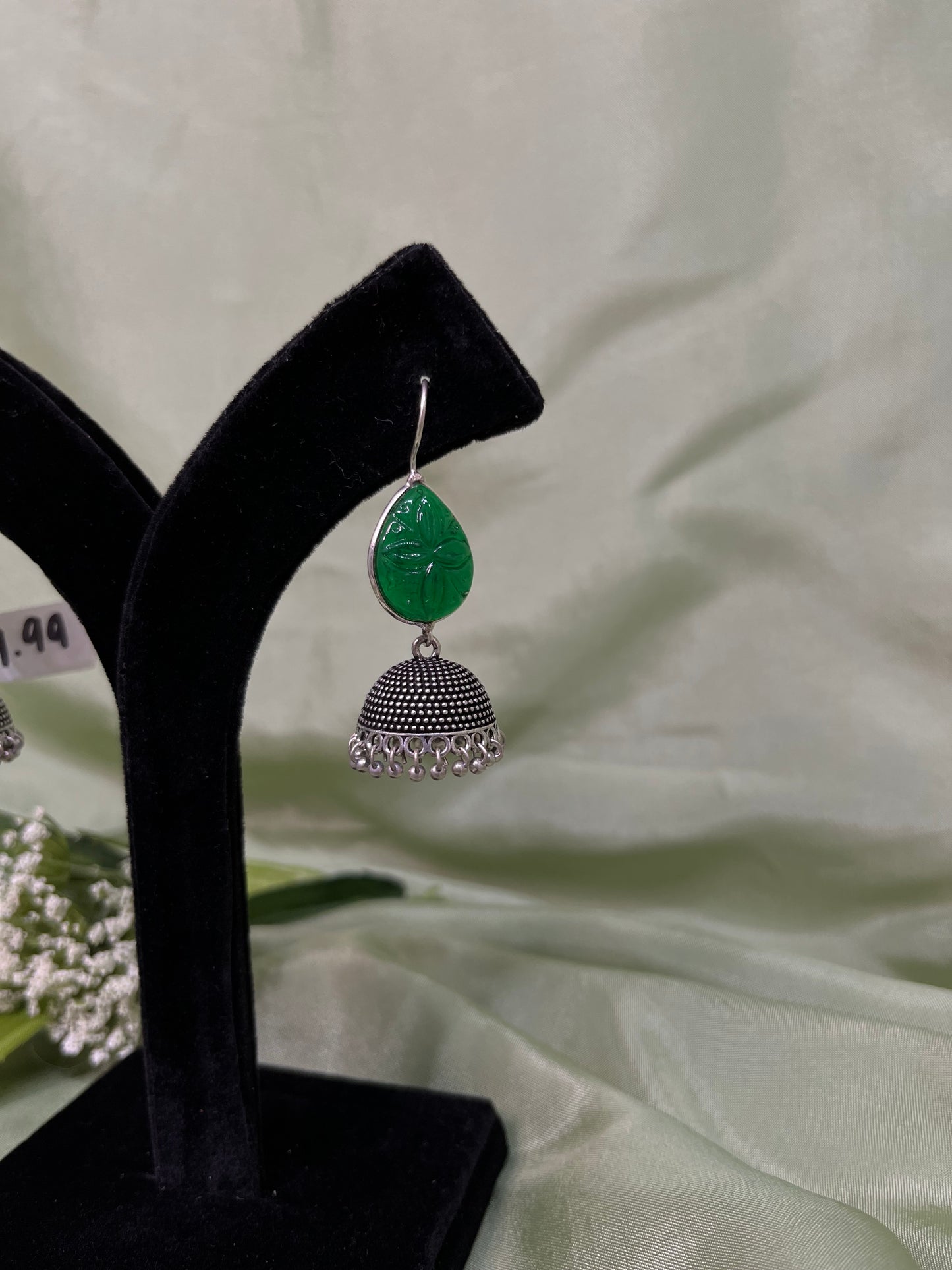 Emerald green mini oxidized jhumki