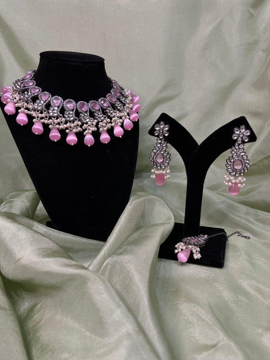 Baby pink silver necklace