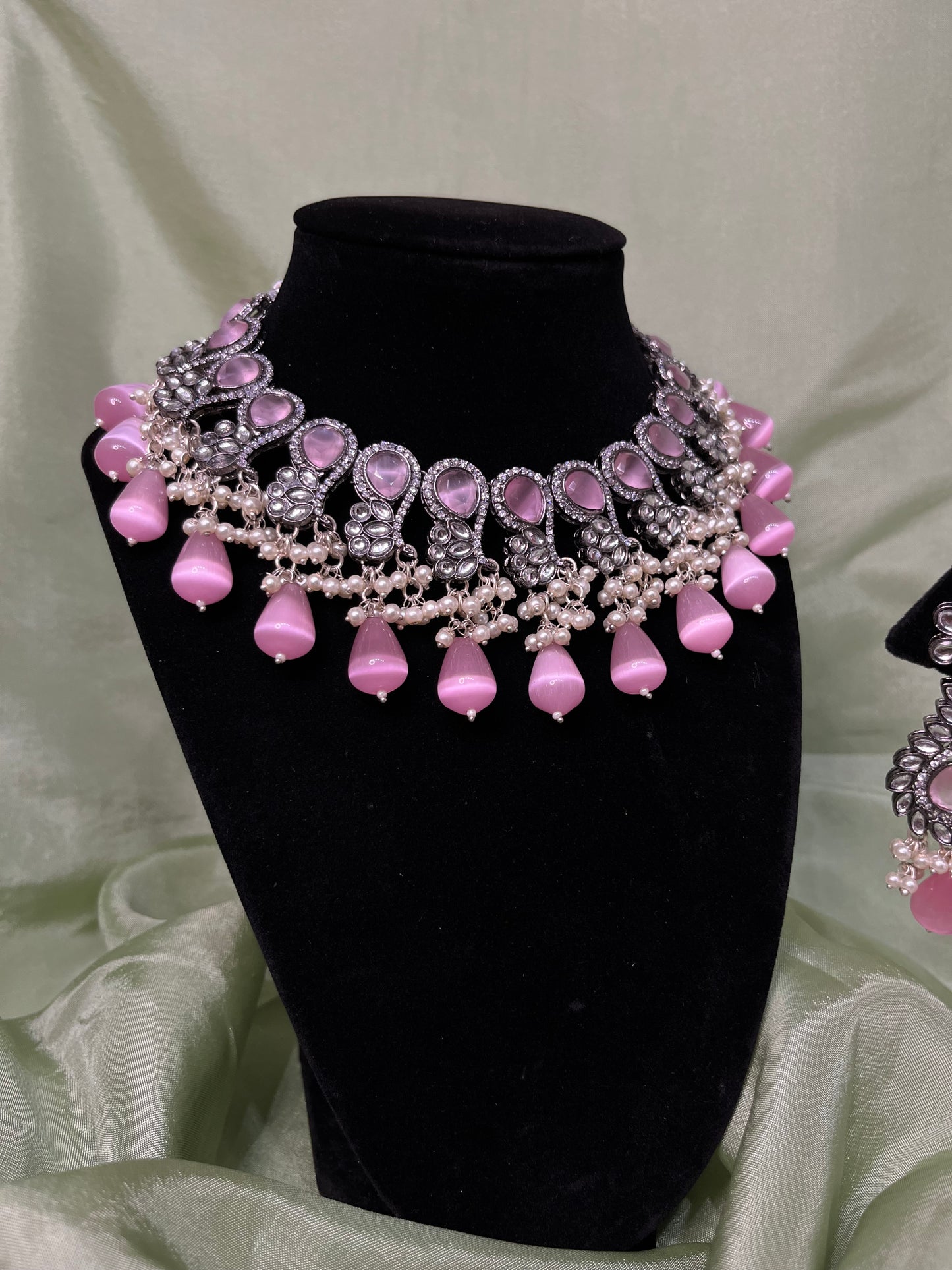 Baby pink silver necklace