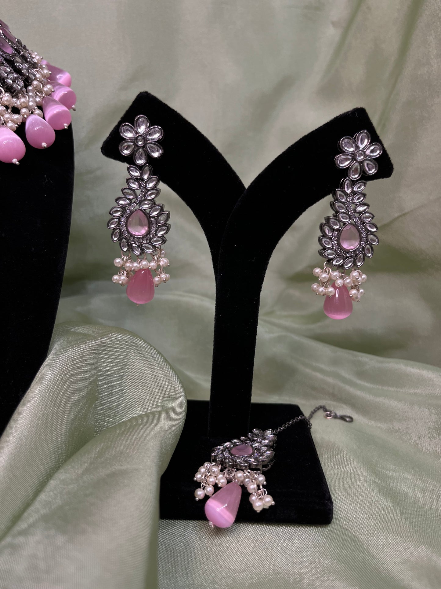 Baby pink silver necklace