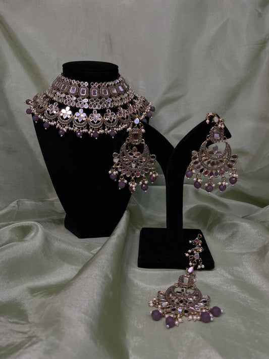 Gray bridal mirror work set