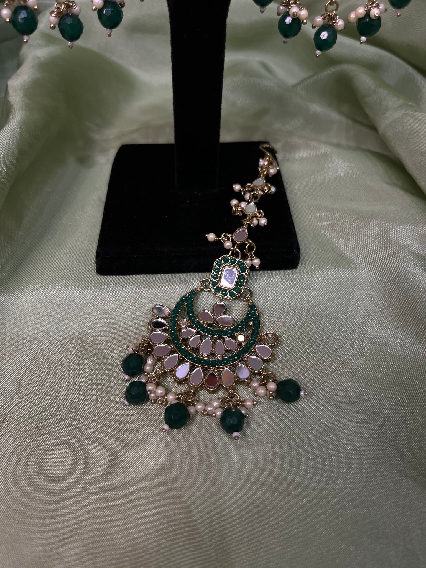Emerald green bridal mirror work set