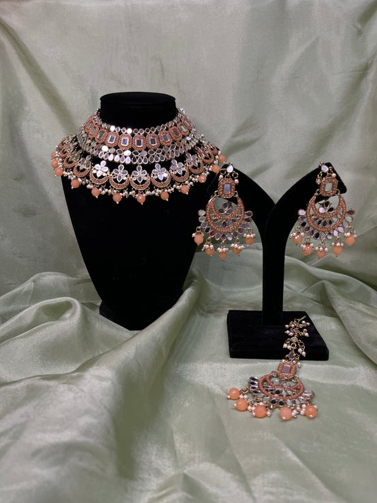 Peach bridal mirror work set