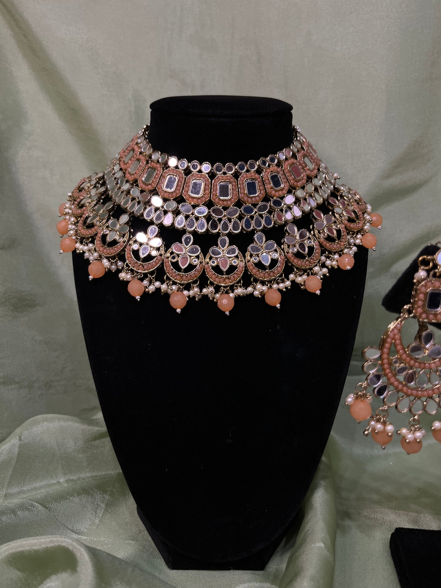 Peach bridal mirror work set