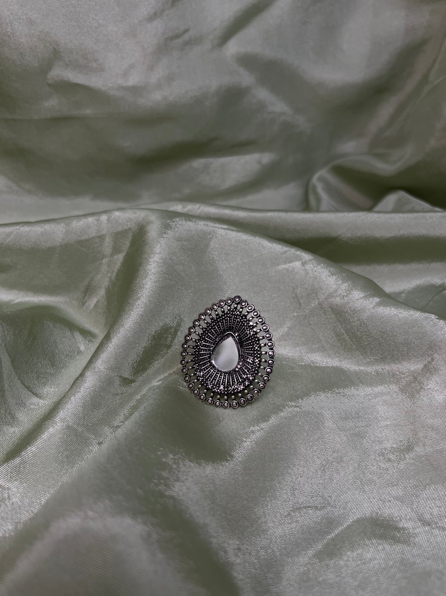 Mirror work oxidized ring
