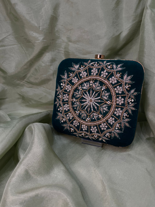 Emerald green square clutch