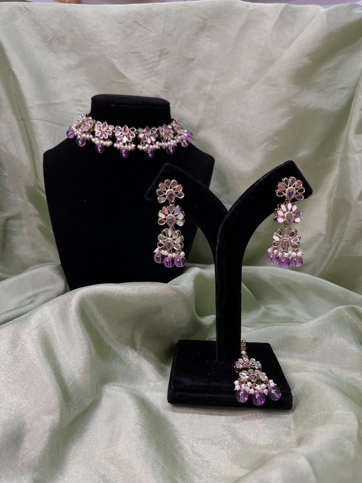 Lavender mirror work choker set