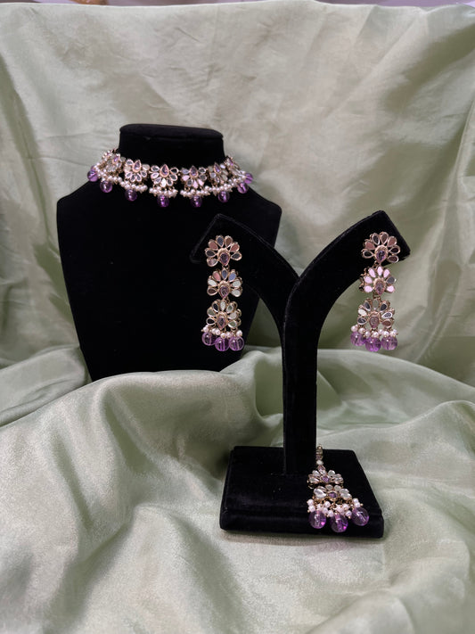 Lavender mirror work choker set