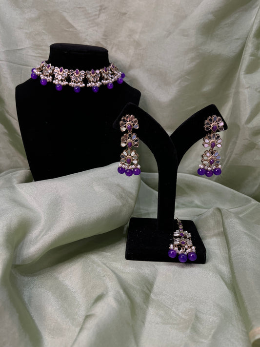 Purple mirror work choker set