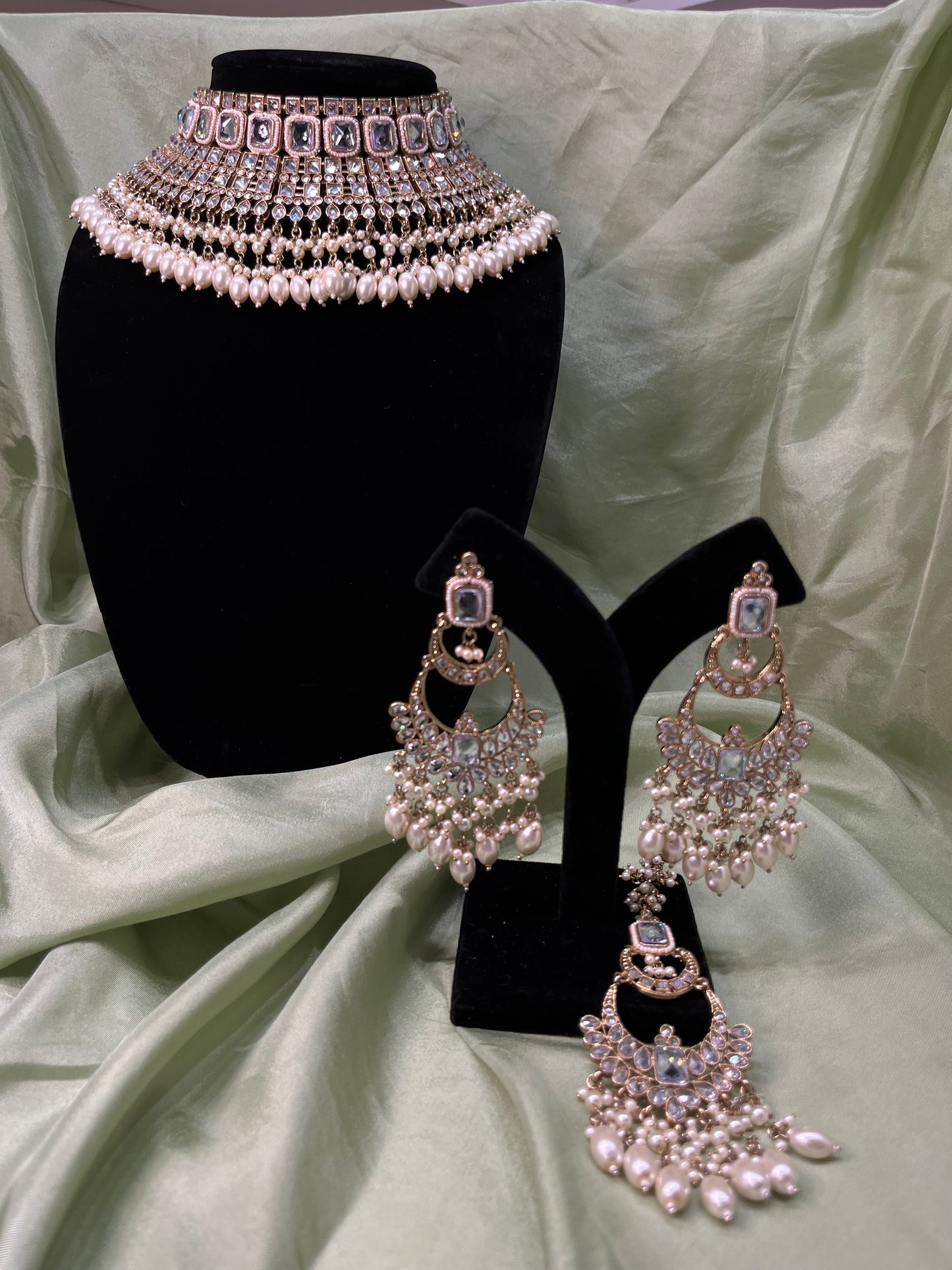 White gold bridal choker set
