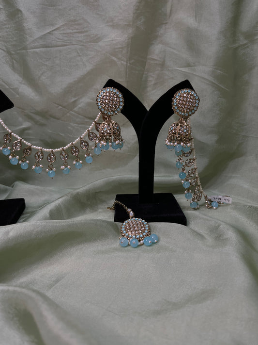 Light blue jhumki/tikka with sahare